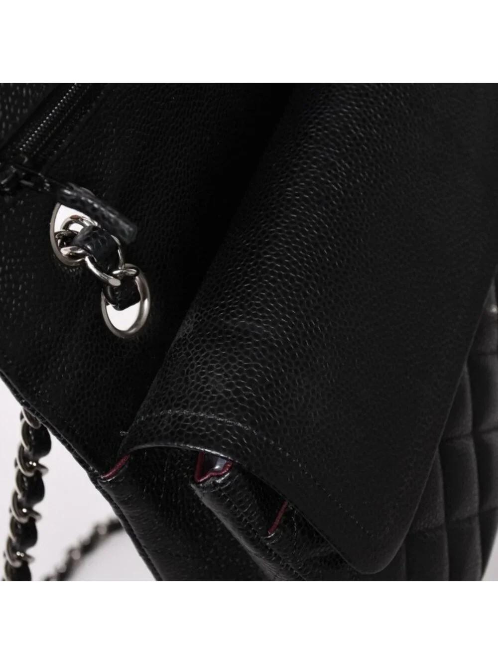 Chanel Quilted 25 Double Flap Chain Shoulder Bag CC Logo Caviar Leather Black